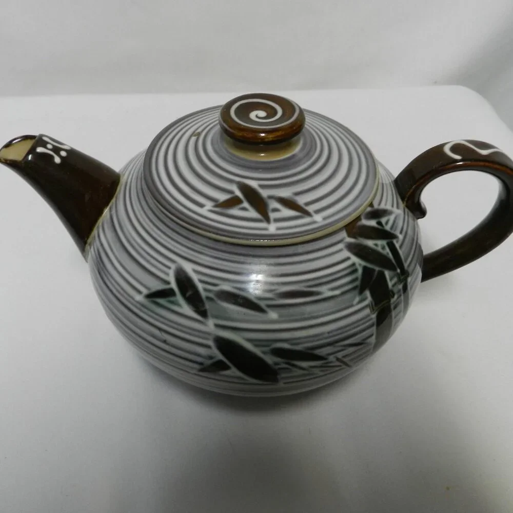 Craftsman China made in Japan Vintage ceramic Teapot w/ Bamboo Hand Crafted Art